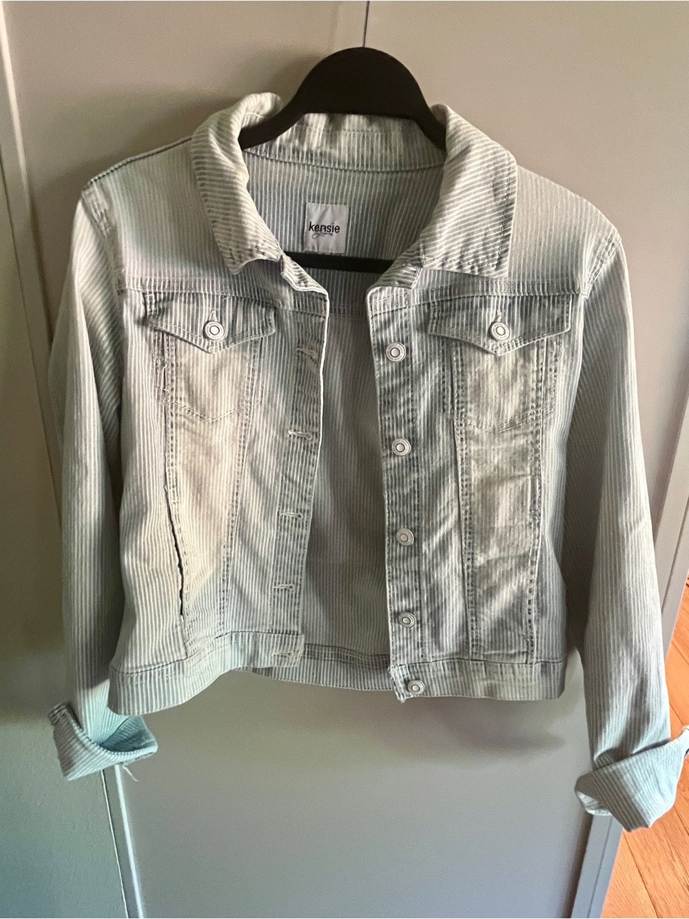 Kensie Jeans Striped Denim Blue Jacket Size Small